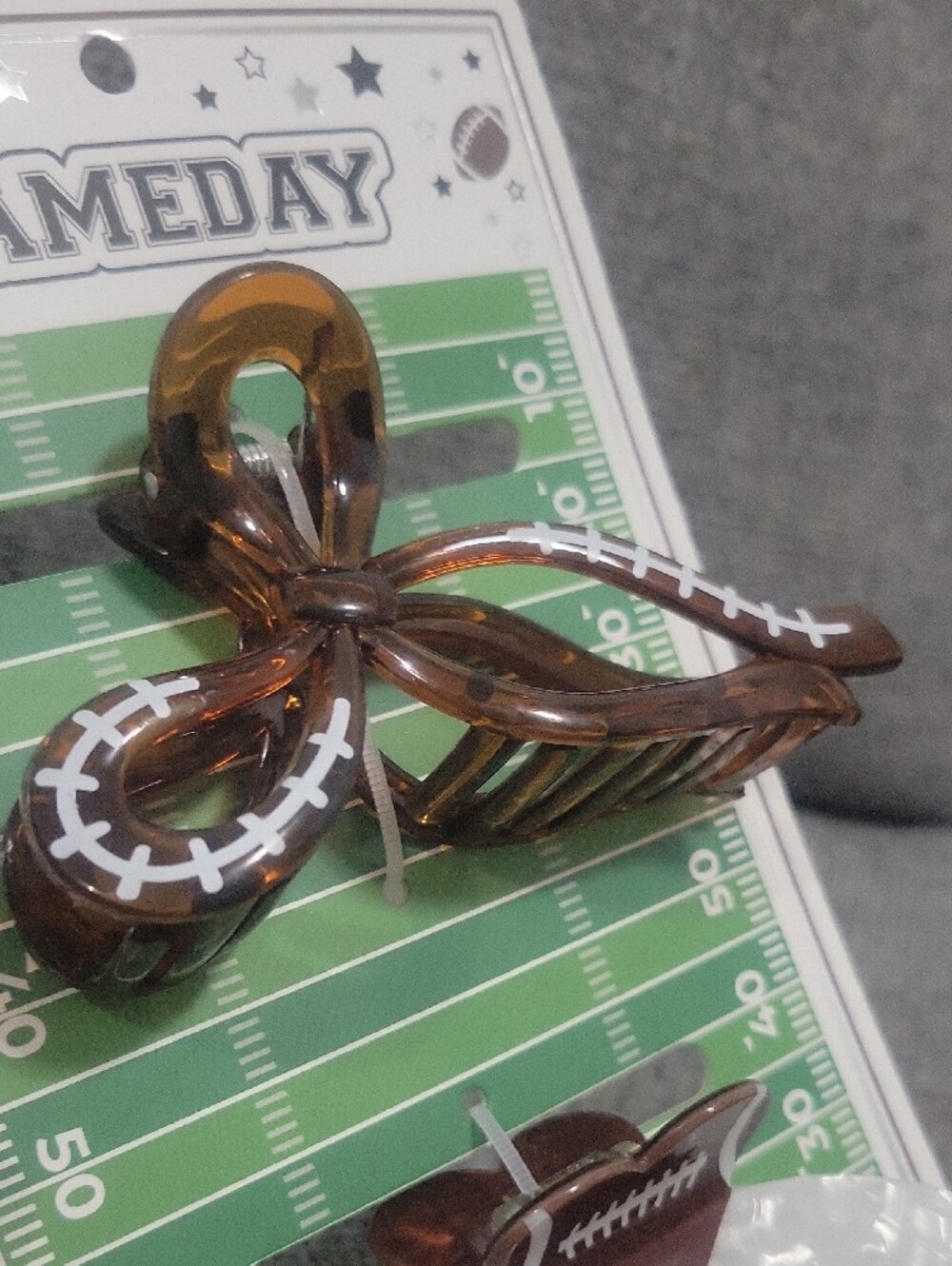 Gameday Football Hair Claw Clips Brown Tortoise & Pearlescent White - Picture 5 of 7
